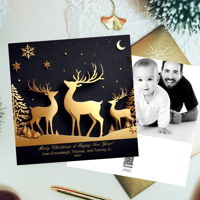 Cartes Pour Fêtes Annuelles Joyeux Noël Reindeer Trio Photo (Créateur téléchargé)