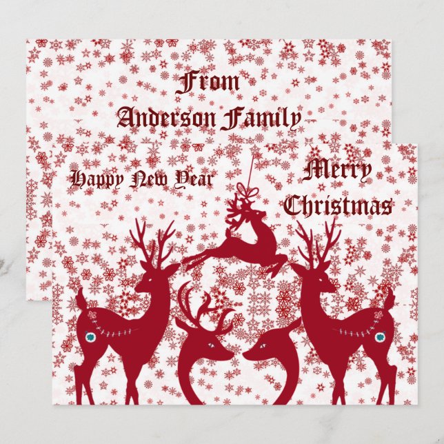 Cartes Pour Fêtes Annuelles Joyeux Noël Renne Nouvel An Famille Coutume (Devant / Derrière)