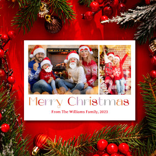 Cartes Pour Fêtes Annuelles joyeux noël rétro calligraphie 2 photos collage