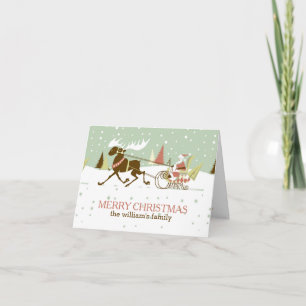 Cartes Pour Fêtes Annuelles Joyeux Noël Retro Père Noël & Deer Illustration