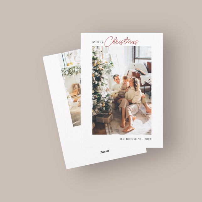 Cartes Pour Fêtes Annuelles Joyeux Noël Retro Script Photo Holiday Card (Créateur téléchargé)