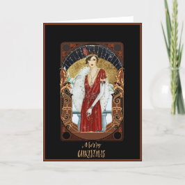 Cartes Pour Fêtes Annuelles Joyeux Noël Robe rouge Vintage dame