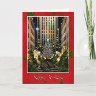 Cartes Pour Fêtes Annuelles Joyeux Noël : Rock Center, Red Green Starry Sky