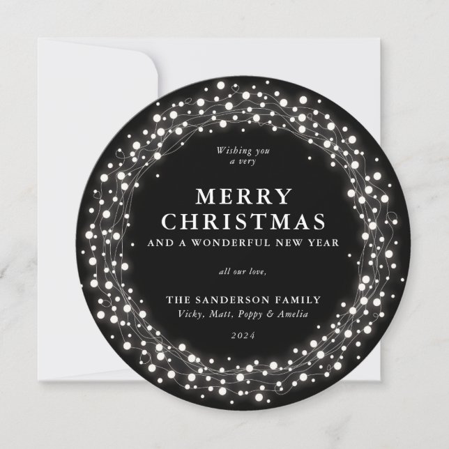 Cartes Pour Fêtes Annuelles Joyeux Noël rond Flammes scintillantes (Devant)