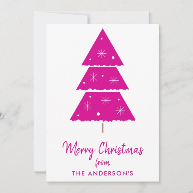 Cartes Pour Fêtes Annuelles Joyeux Noël rose chaud Arbre de Noël Snowflakes (Devant)