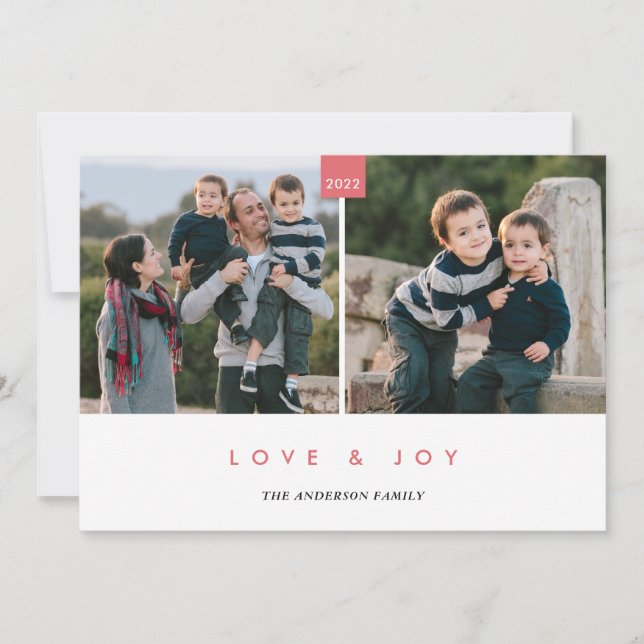 Cartes Pour Fêtes Annuelles Joyeux Noël rose élégant Minimal 2 photo (Devant)