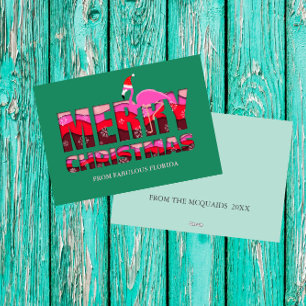 Cartes Pour Fêtes Annuelles Joyeux Noël rose Flamant rose sur mesure
