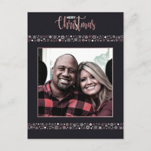 Cartes Pour Fêtes Annuelles Joyeux Noël rose flocon de neige gris