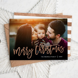 Cartes Pour Fêtes Annuelles Joyeux Noël Rose Gold Script superposition photo