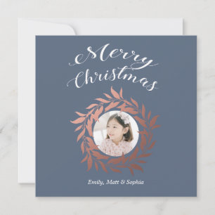 Cartes Pour Fêtes Annuelles Joyeux Noël Rose Gold Wreath Bleu blanc photo