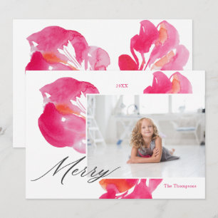 Cartes Pour Fêtes Annuelles Joyeux Noël rose gras botanique