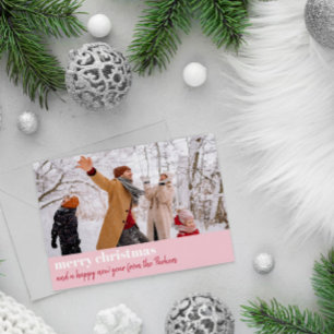 Cartes Pour Fêtes Annuelles Joyeux Noël rose moderne photo large