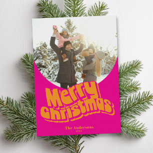 Cartes Pour Fêtes Annuelles Joyeux Noël Rose Orange Fun Retro Photo
