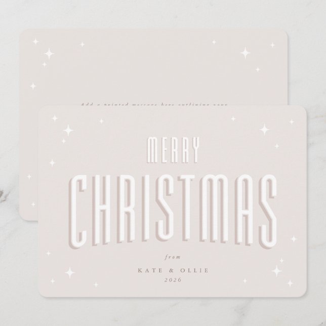 Cartes Pour Fêtes Annuelles Joyeux Noël Rose Pâle Étoiles Rétro Plat (Devant / Derrière)