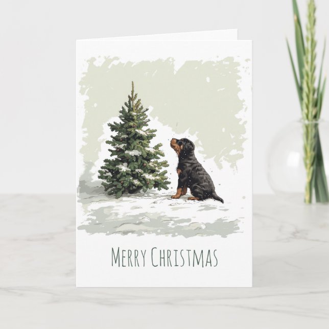 Cartes Pour Fêtes Annuelles Joyeux Noël Rottweiler Chien Arbre de Noël (Devant)