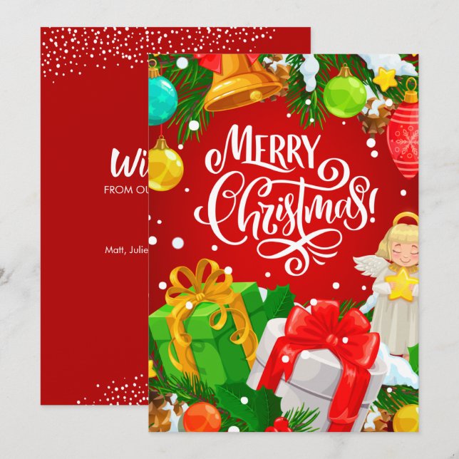 Cartes Pour Fêtes Annuelles Joyeux Noël rouge (Devant / Derrière)
