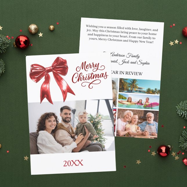 Cartes Pour Fêtes Annuelles Joyeux Noël rouge arc photo année en examen (Créateur téléchargé)