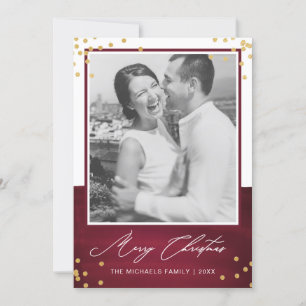 Cartes Pour Fêtes Annuelles Joyeux Noël rouge avec Faux Gold et photo