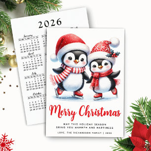 Cartes Pour Fêtes Annuelles Joyeux Noël Rouge Blanc Fun Patinage sur glace Pin