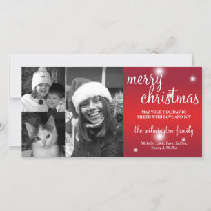 Cartes Pour Fêtes Annuelles Joyeux Noël rouge brillant blanc neige photo accue