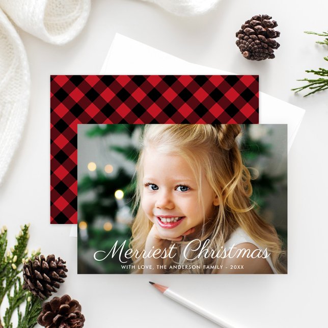 Cartes Pour Fêtes Annuelles Joyeux Noël Rouge Buffle Plaid Photo (Créateur téléchargé)