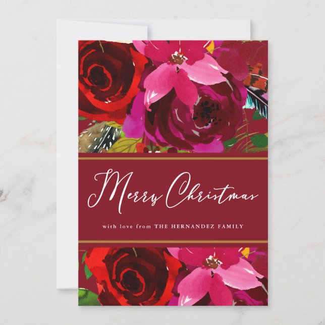 Cartes Pour Fêtes Annuelles Joyeux Noël Rouge Calligraphie Florale Fête (Devant)