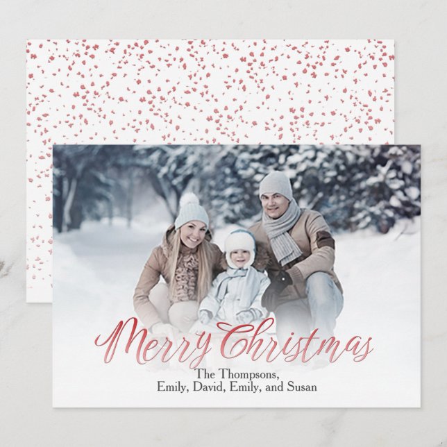 Cartes Pour Fêtes Annuelles Joyeux Noël Rouge Calligraphie Script 1 Photo (Devant / Derrière)