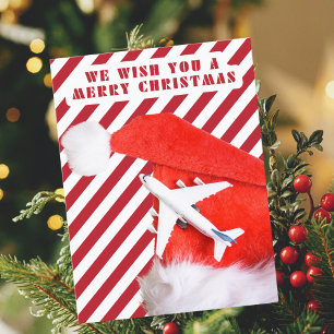 Cartes Pour Fêtes Annuelles Joyeux Noël Rouge chapeau & avion, Rayures