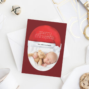 Cartes Pour Fêtes Annuelles Joyeux Noël Rouge Chapeau Noël Script photo