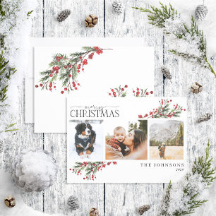Cartes Pour Fêtes Annuelles Joyeux Noël Rouge chaud hiver Botanique Photo Ho