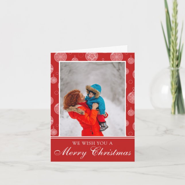 Cartes Pour Fêtes Annuelles Joyeux Noël Rouge Décorations Photo (Devant)