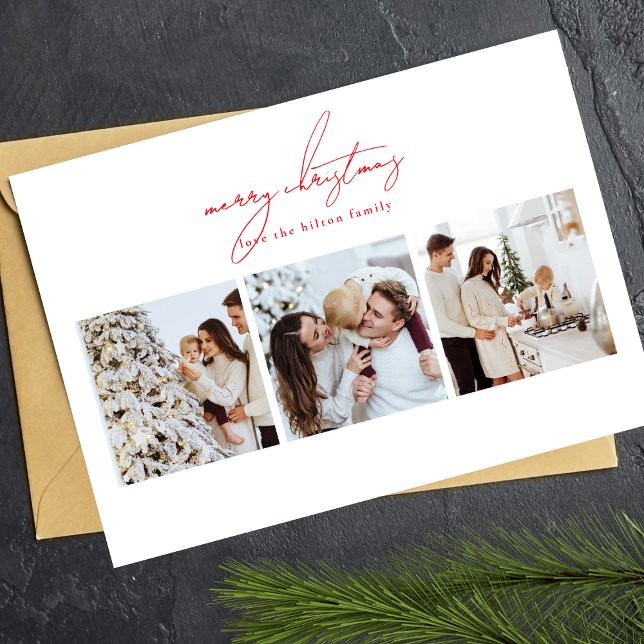 Cartes Pour Fêtes Annuelles joyeux Noël rouge élégant | 6 photo multi heureux (Créateur téléchargé)