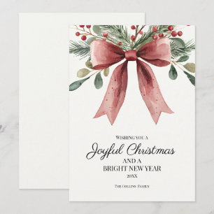 Cartes Pour Fêtes Annuelles Joyeux Noël Rouge Elégant Aquarelle Bow