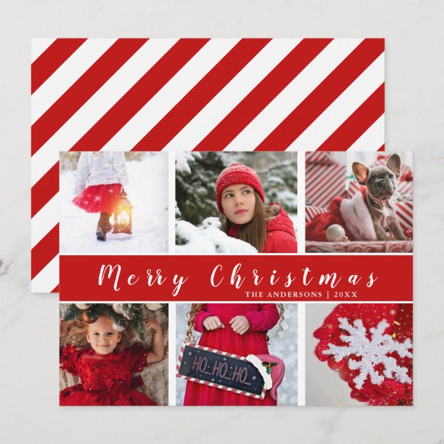 Cartes Pour Fêtes Annuelles Joyeux Noël rouge et blanc - collection photo (Devant / Derrière)