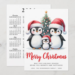 Cartes Pour Fêtes Annuelles Joyeux Noël Rouge et blanc Cute Penguin Famille