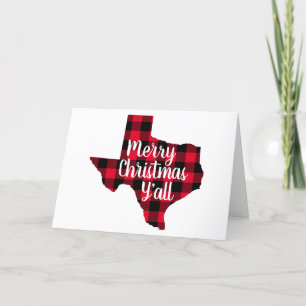 Cartes Pour Fêtes Annuelles Joyeux Noël Rouge et noir Buffalo Plaid Texas