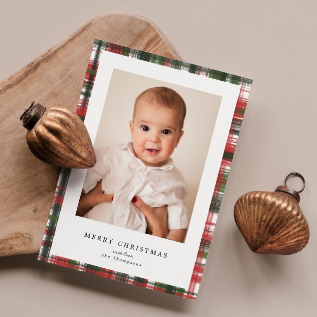 Cartes Pour Fêtes Annuelles Joyeux Noël Rouge et Vert Cosy Photo Plaid (Créateur téléchargé)