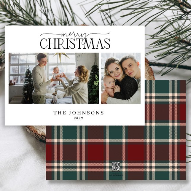 Cartes Pour Fêtes Annuelles Joyeux Noël Rouge et Vert Plaid 2 Photo (Créateur téléchargé)