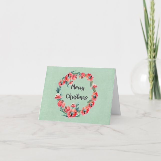 Cartes Pour Fêtes Annuelles Joyeux Noël Rouge Floral Aquarelle Wreath (Devant)