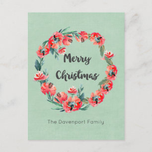 Cartes Pour Fêtes Annuelles Joyeux Noël Rouge Floral Vacances Wreath Custom