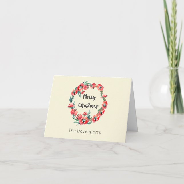 Cartes Pour Fêtes Annuelles Joyeux Noël Rouge Floral Vacances Wreath Custom (Devant)