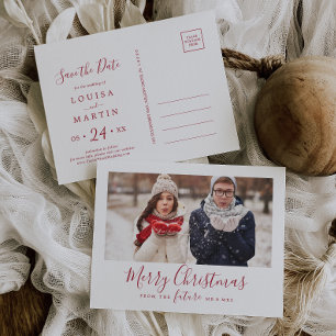 Cartes Pour Fêtes Annuelles Joyeux Noël rouge minimal Enregistrer la photo de