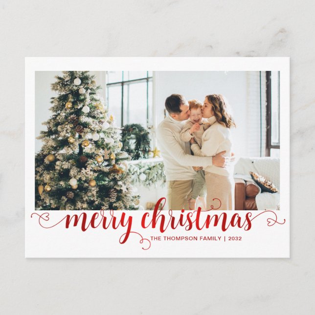 Cartes Pour Fêtes Annuelles Joyeux Noël Rouge moderne - Script de Coeur Photo (Devant)