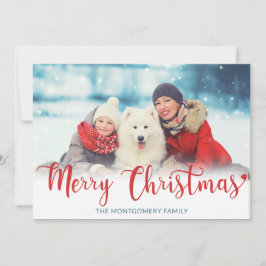 Cartes Pour Fêtes Annuelles Joyeux Noël Rouge moderne Script photo bleu