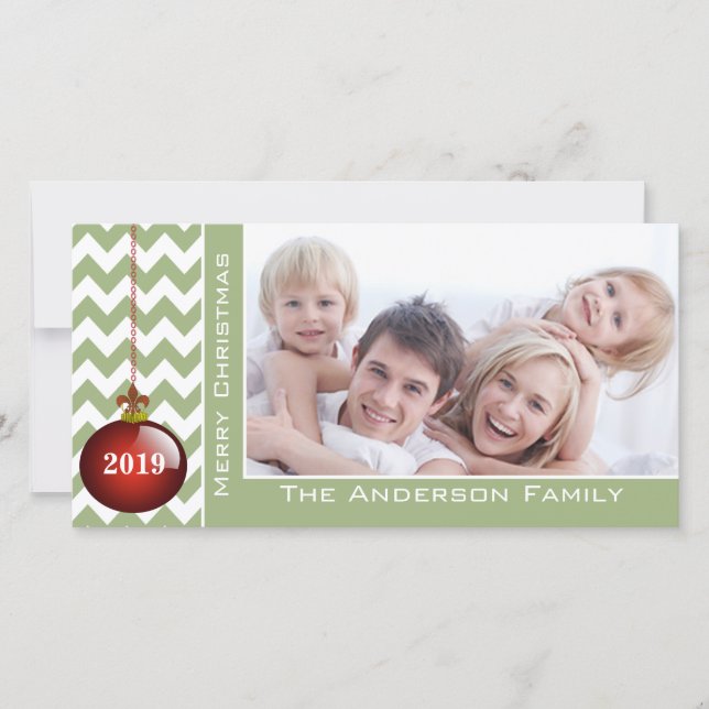 Cartes Pour Fêtes Annuelles Joyeux Noël Rouge Ornement Chevron Motif (Devant)