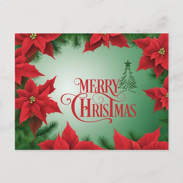 Cartes Pour Fêtes Annuelles Joyeux Noël Rouge Poinsettia Fleurs (Devant)