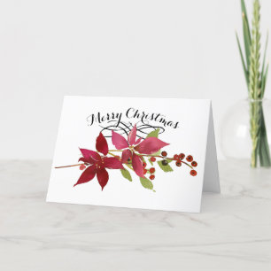 Cartes Pour Fêtes Annuelles Joyeux Noël Rouge Poinsettia Florale à l'intérieur
