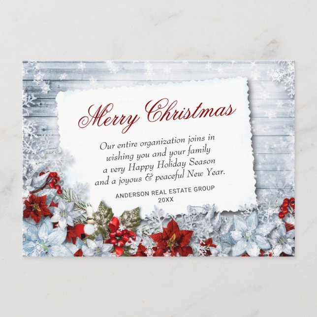 Cartes Pour Fêtes Annuelles Joyeux Noël Rouge Poinsettia Rustique (Devant)