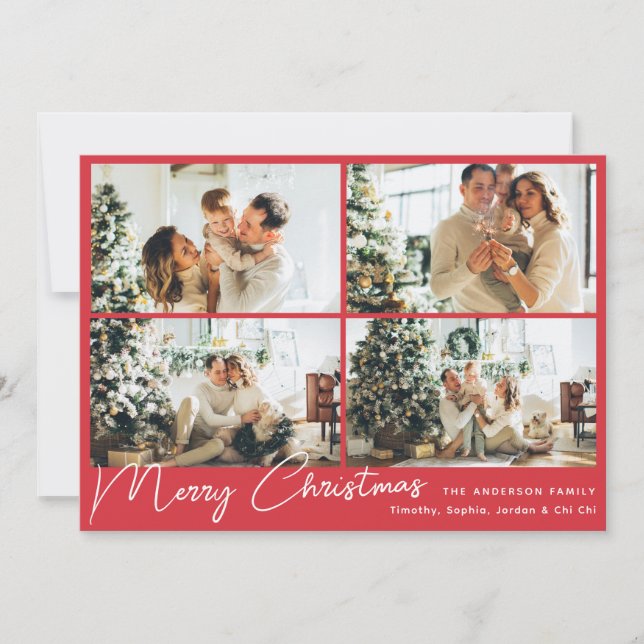 Cartes Pour Fêtes Annuelles Joyeux Noël Rouge Quatre Photo Collage (Devant)