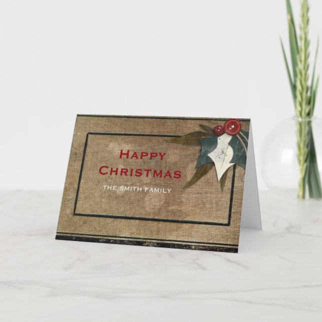 Cartes Pour Fêtes Annuelles Joyeux Noël Rouge Rétro Rustique (Devant)